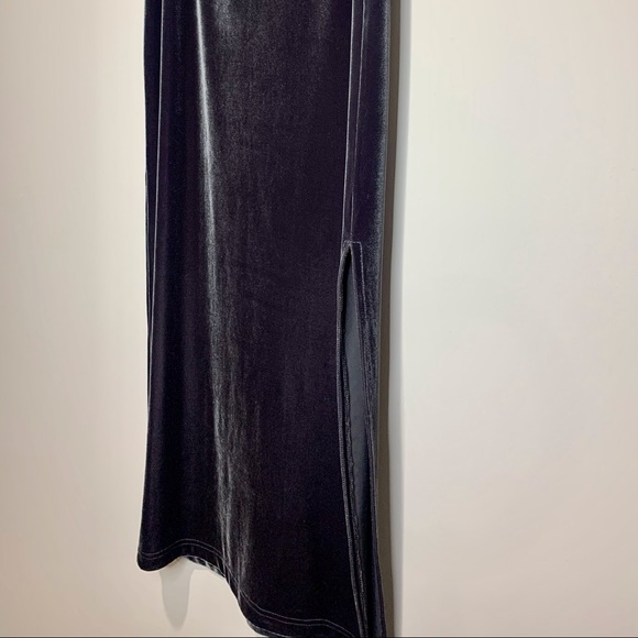 DYNA Velour Midi Pencil Skirt in Stone Grey - Picture 3 of 3